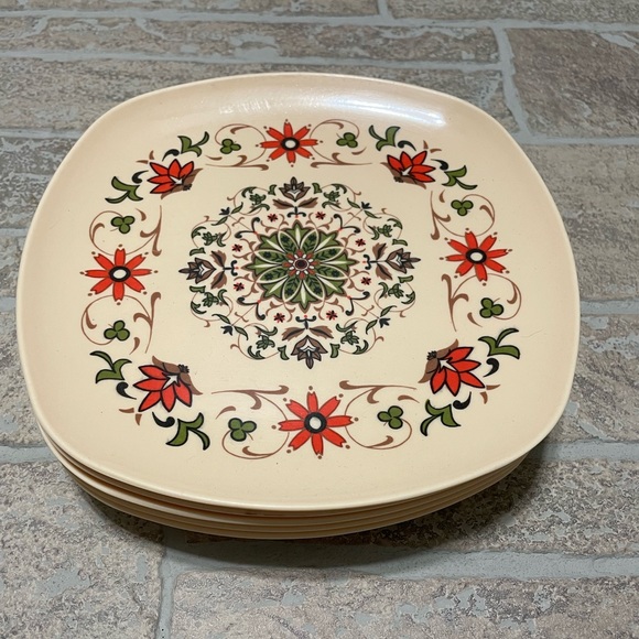Ornamin melamine set of 6 small plates vintage red green - Picture 1 of 3